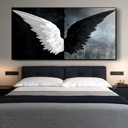 Striking Elegance - Black and White Angel Wings Canvas Art Wall Poster