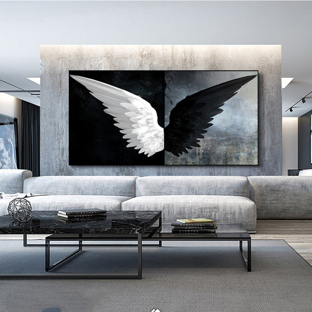 Striking Elegance - Black and White Angel Wings Canvas Art Wall Poster