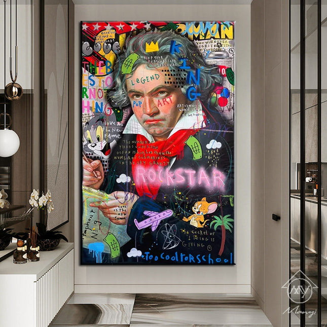 Symphony Rockstar Graffiti Art Canvas Print: Artistic and Whimsical Wall Decor