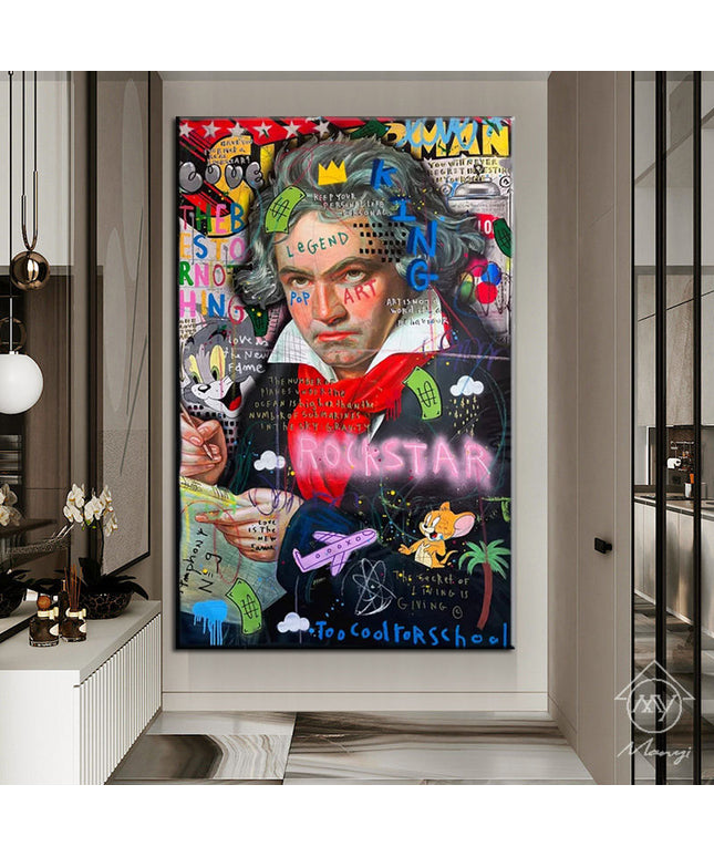 Symphony Rockstar Graffiti Art Canvas Print: Artistic and Whimsical Wall Decor