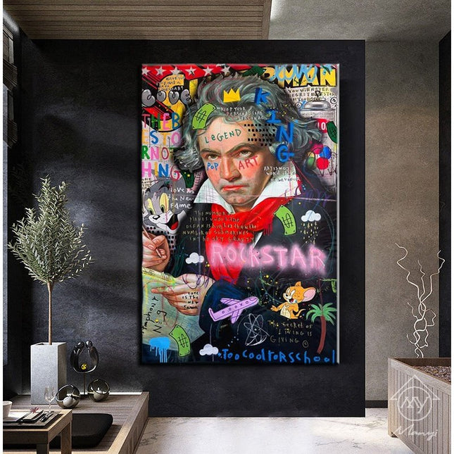Symphony Rockstar Graffiti Art Canvas Print: Artistic and Whimsical Wall Decor