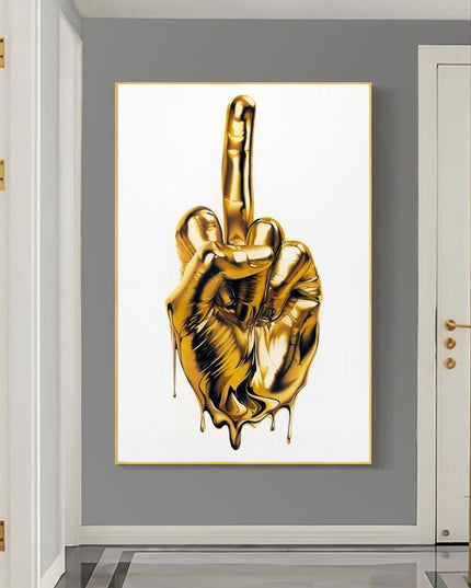 The Ultimate Gesture - Golden Middle Finger Art Canvas Print Wall Poster