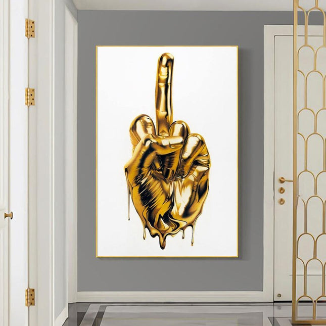 The Ultimate Gesture - Golden Middle Finger Art Canvas Print Wall Poster