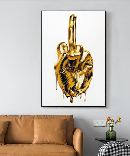 The Ultimate Gesture - Golden Middle Finger Art Canvas Print Wall Poster