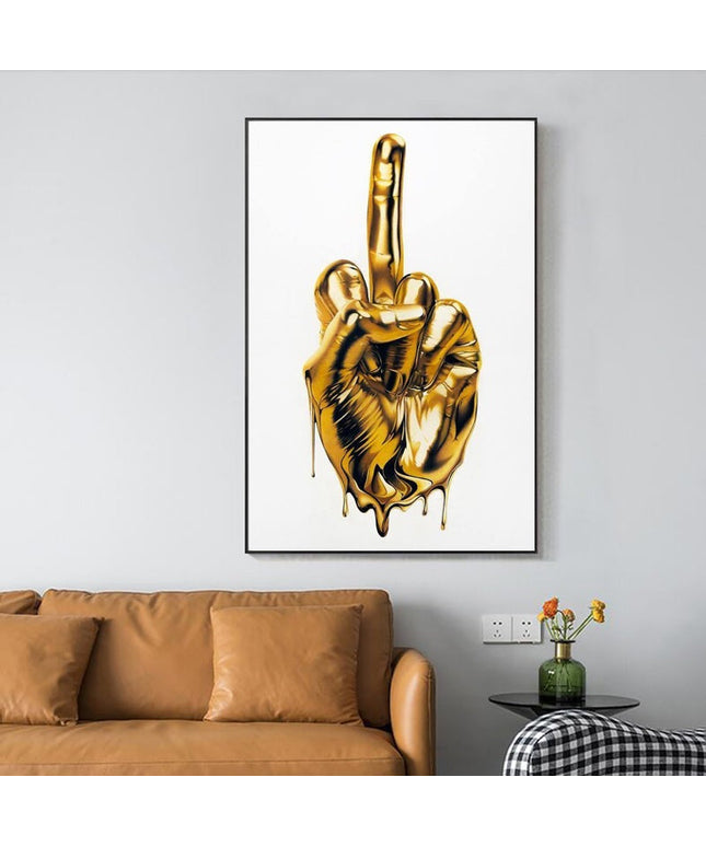 The Ultimate Gesture - Golden Middle Finger Art Canvas Print Wall Poster
