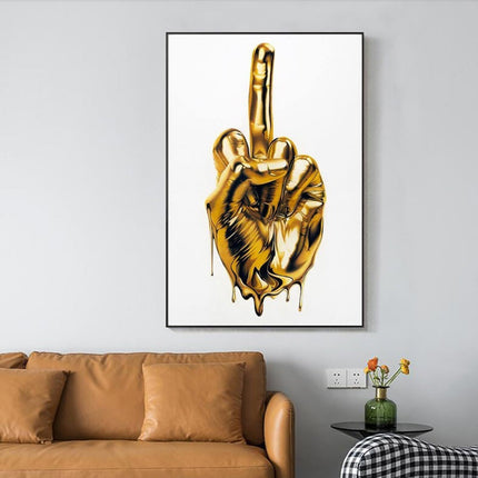 The Ultimate Gesture - Golden Middle Finger Art Canvas Print Wall Poster