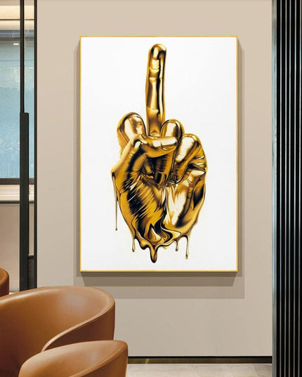 The Ultimate Gesture - Golden Middle Finger Art Canvas Print Wall Poster