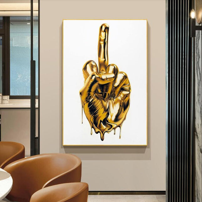 The Ultimate Gesture - Golden Middle Finger Art Canvas Print Wall Poster