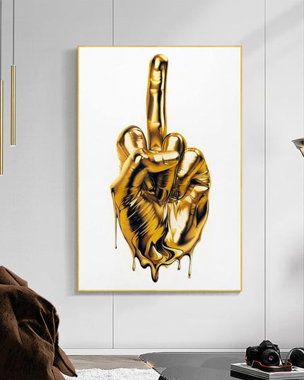 The Ultimate Gesture - Golden Middle Finger Art Canvas Print Wall Poster