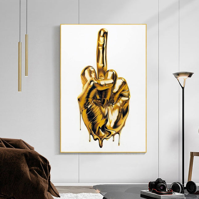 The Ultimate Gesture - Golden Middle Finger Art Canvas Print Wall Poster