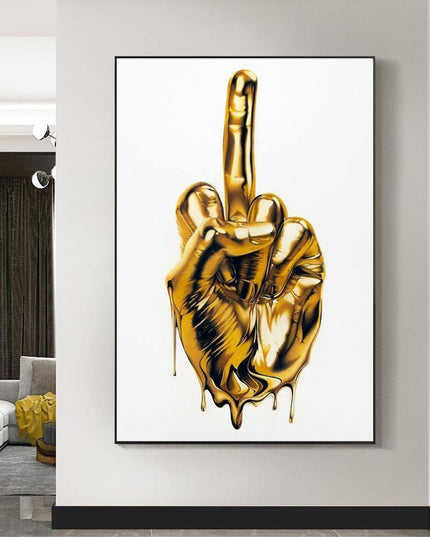 The Ultimate Gesture - Golden Middle Finger Art Canvas Print Wall Poster