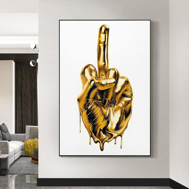 The Ultimate Gesture - Golden Middle Finger Art Canvas Print Wall Poster