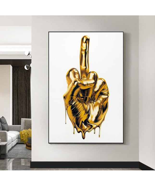 The Ultimate Gesture - Golden Middle Finger Art Canvas Print Wall Poster