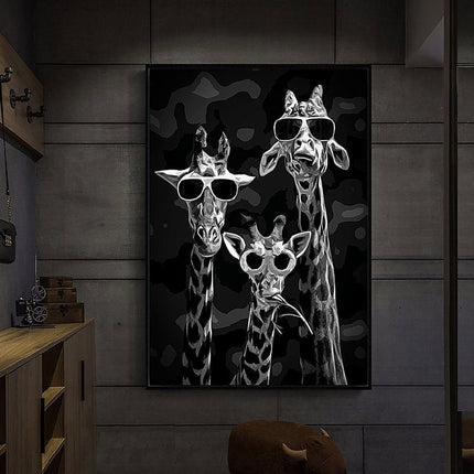 The Wise Giraffes: Funny Sunglasses Trio Print Wall Poster