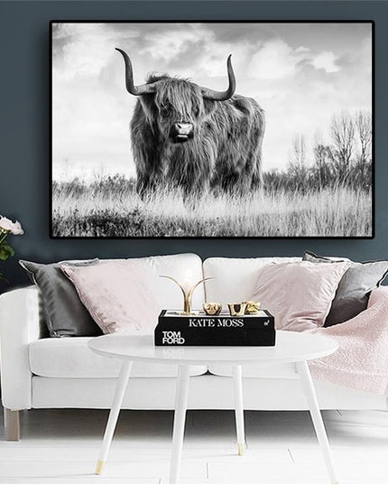 Untamed Spirit: Freedom Highland Cow Canvas Poster 