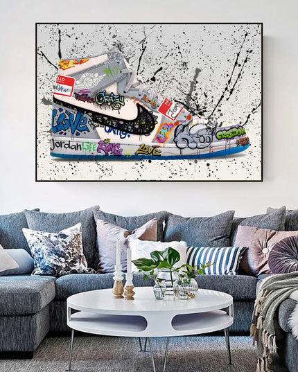 Urban Art Fusion: Nike Jordan OG Graffiti Splash Canvas Print Wall Poster