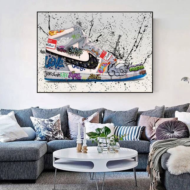 Urban Art Fusion: Nike Jordan OG Graffiti Splash Canvas Print Wall Poster