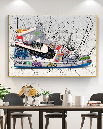 Urban Art Fusion: Nike Jordan OG Graffiti Splash Canvas Print Wall Poster