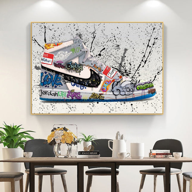 Urban Art Fusion: Nike Jordan OG Graffiti Splash Canvas Print Wall Poster