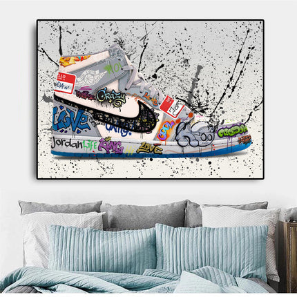 Urban Art Fusion: Nike Jordan OG Graffiti Splash Canvas Print Wall Poster