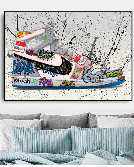 Urban Art Fusion: Nike Jordan OG Graffiti Splash Canvas Print Wall Poster