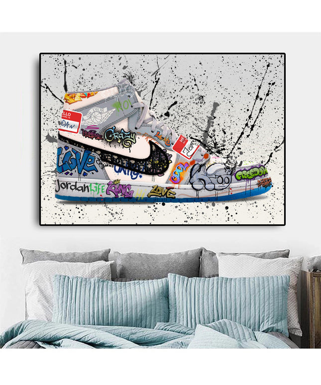 Urban Art Fusion: Nike Jordan OG Graffiti Splash Canvas Print Wall Poster