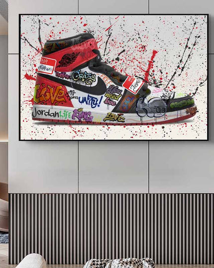 Urban Art Fusion: Nike Jordan 1 OG Graffiti Splash Canvas Print Wall Poster