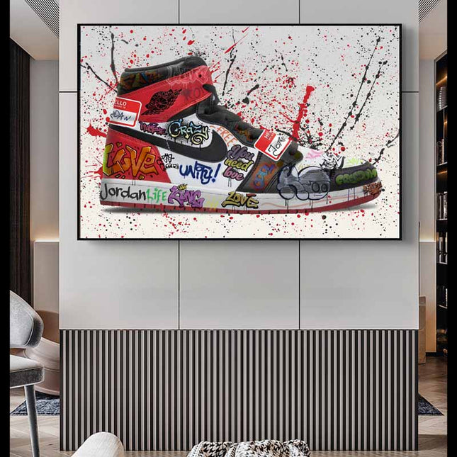Urban Art Fusion: Nike Jordan 1 OG Graffiti Splash Canvas Print Wall Poster