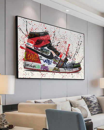 Urban Art Fusion: Nike Jordan 1 OG Graffiti Splash Canvas Print Wall Poster