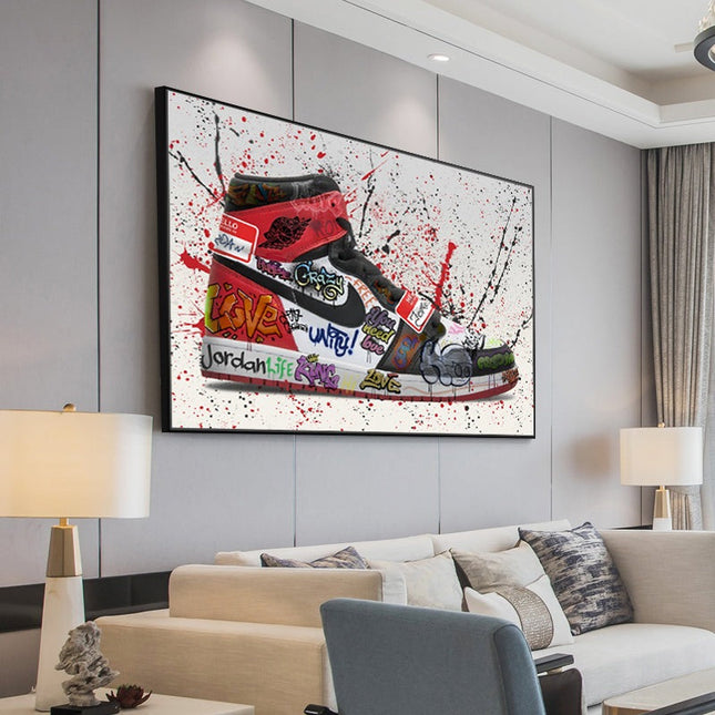 Urban Art Fusion: Nike Jordan 1 OG Graffiti Splash Canvas Print Wall Poster