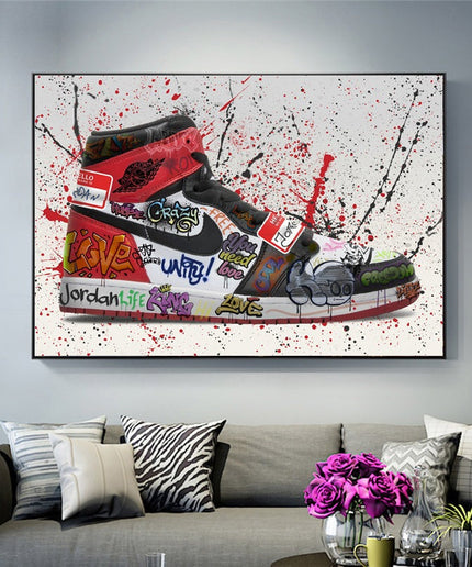 Urban Art Fusion: Nike Jordan 1 OG Graffiti Splash Canvas Print Wall Poster