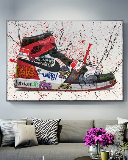 Urban Art Fusion: Nike Jordan 1 OG Graffiti Splash Canvas Print Wall Poster