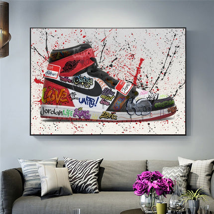 Urban Art Fusion: Nike Jordan 1 OG Graffiti Splash Canvas Print Wall Poster