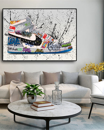 Urban Art Fusion: Nike Jordan OG Graffiti Splash Canvas Print Wall Poster