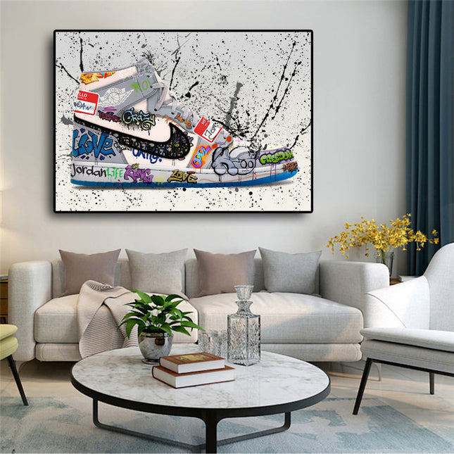 Urban Art Fusion: Nike Jordan OG Graffiti Splash Canvas Print Wall Poster