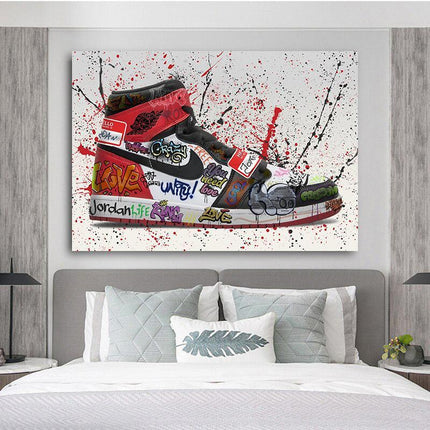 Urban Art Fusion: Nike Jordan 1 OG Graffiti Splash Canvas Print Wall Poster