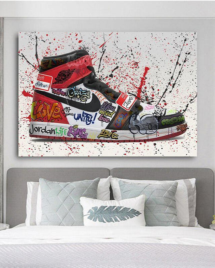 Urban Art Fusion: Nike Jordan 1 OG Graffiti Splash Canvas Print Wall Poster