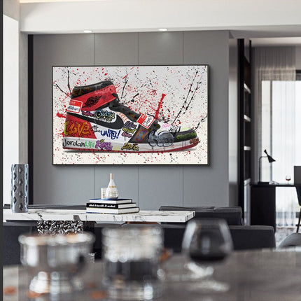 Urban Art Fusion: Nike Jordan 1 OG Graffiti Splash Canvas Print Wall Poster