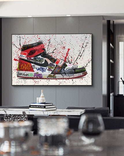 Urban Art Fusion: Nike Jordan 1 OG Graffiti Splash Canvas Print Wall Poster