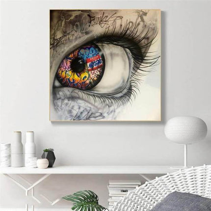 Urban Gaze: Graffiti Eye Close-Up Art Print Wall Poster