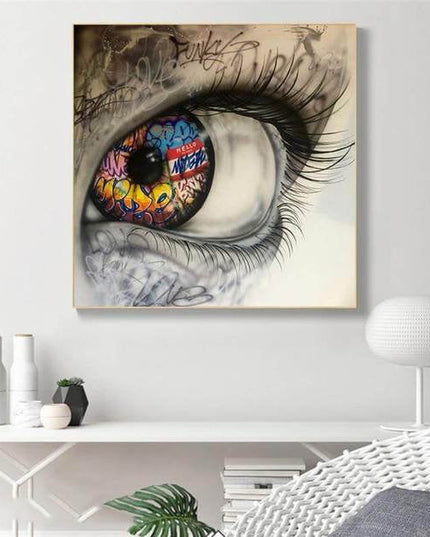 Urban Gaze: Graffiti Eye Close-Up Art Print Wall Poster