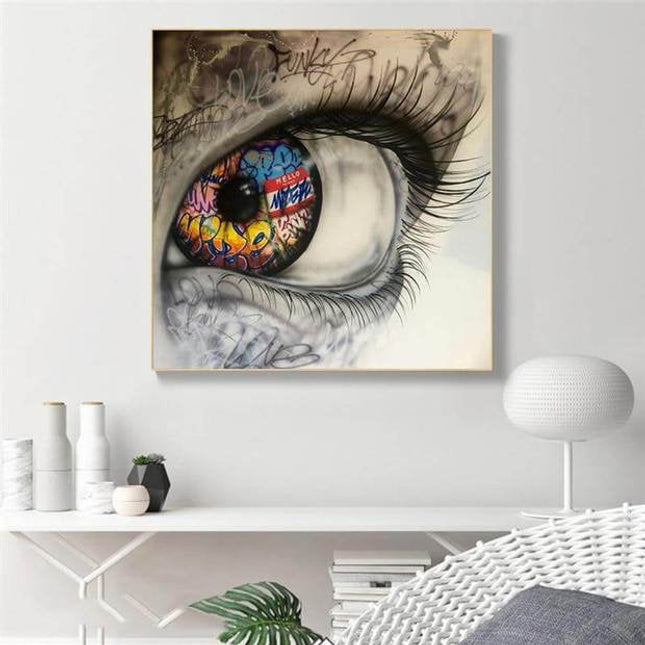 Urban Gaze: Graffiti Eye Close-Up Art Print Wall Poster