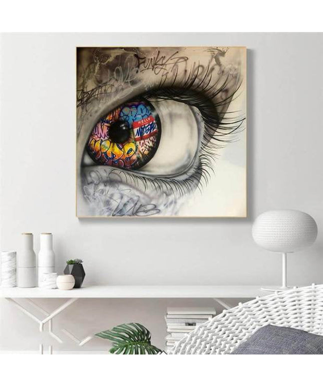 Urban Gaze: Graffiti Eye Close-Up Art Print Wall Poster