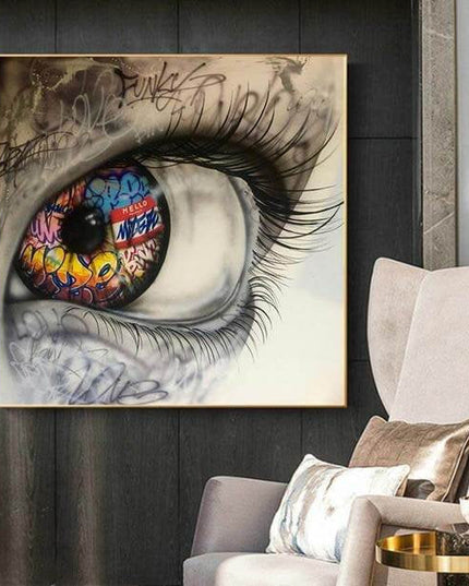 Urban Gaze: Graffiti Eye Close-Up Art Print Wall Poster
