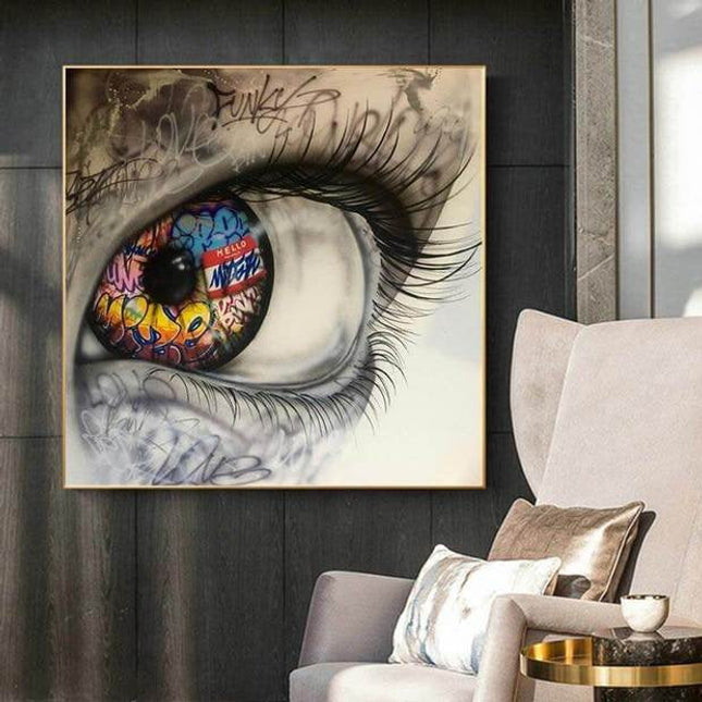 Urban Gaze: Graffiti Eye Close-Up Art Print Wall Poster