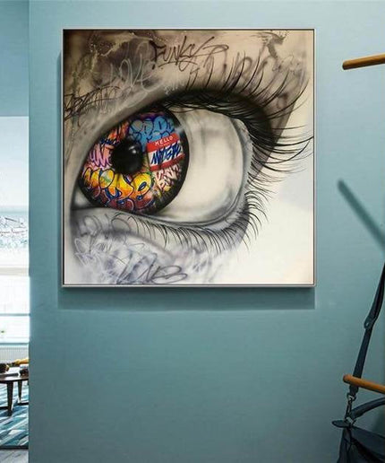 Urban Gaze: Graffiti Eye Close-Up Art Print Wall Poster
