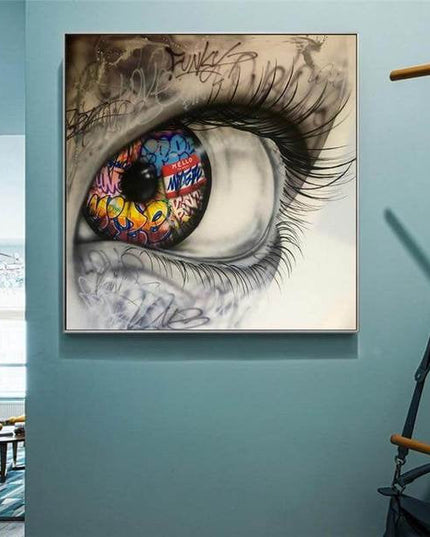 Urban Gaze: Graffiti Eye Close-Up Art Print Wall Poster