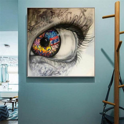 Urban Gaze: Graffiti Eye Close-Up Art Print Wall Poster