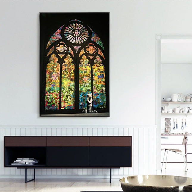 Hope in Biblical Graffiti: Banksy Inspired Graffiti Canvas Wall Poster