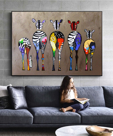 Vibrant Zebra Family: Abstract Canvas Print Wall Poster